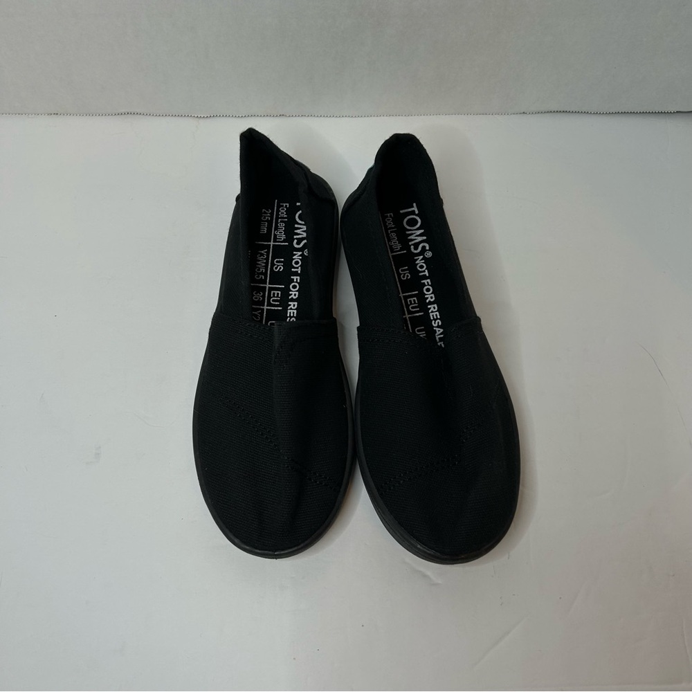 Toms “Not For Resale” Black Canvas Slip On Shoes Youth Size 2y 3y 4y